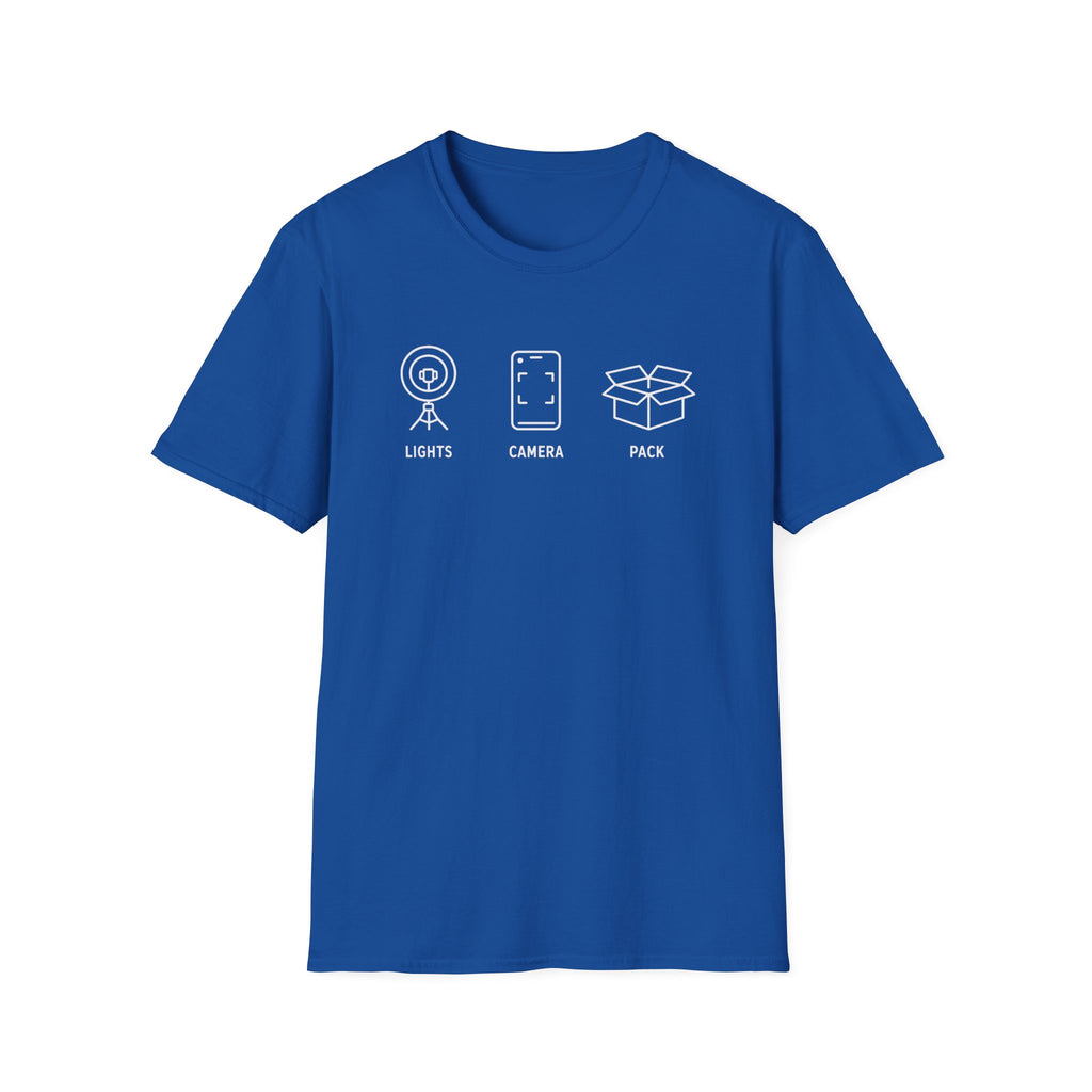 Lights Camera Pack – Content Creator Shipping T-Shirt