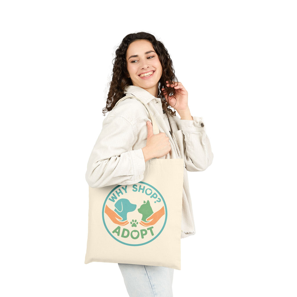 Why Shop-Adopt Love Cotton Canvas Tote Bag | Eco-Friendly Pet Adoption Bag, Gift for Animal Lovers, Shopping Tote, Dog Mom Gift, Reusable Tote