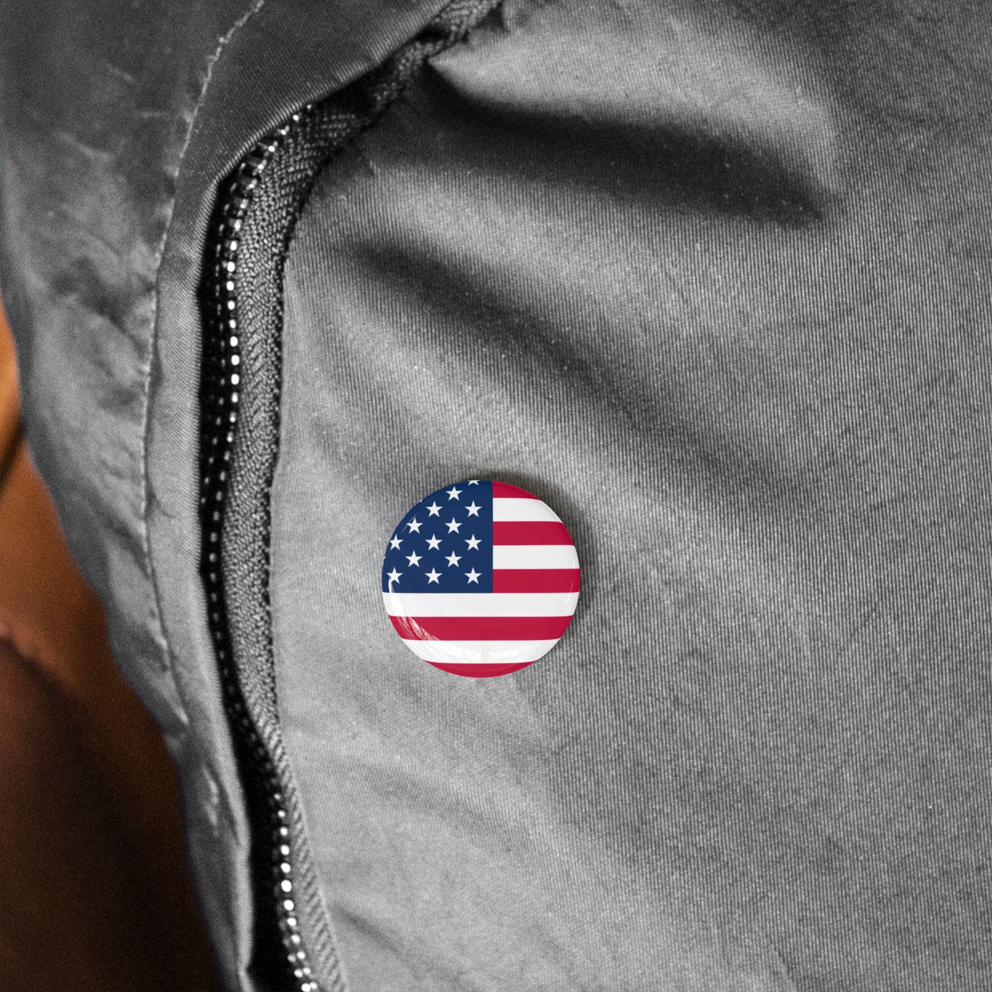 American Flag Round Pin — USA Patriot Button for Jackets, Backpacks & 4th of July
