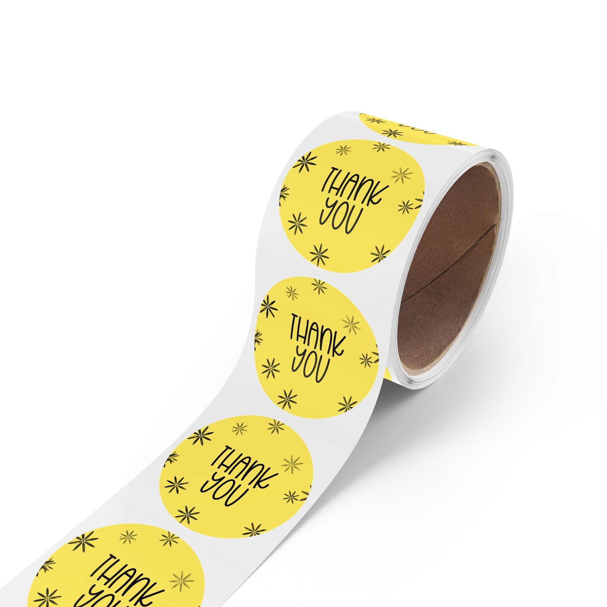 Thank You Round Sticker Roll — Yellow Floral Thank You Labels Envelope Seal, Packaging Stickers