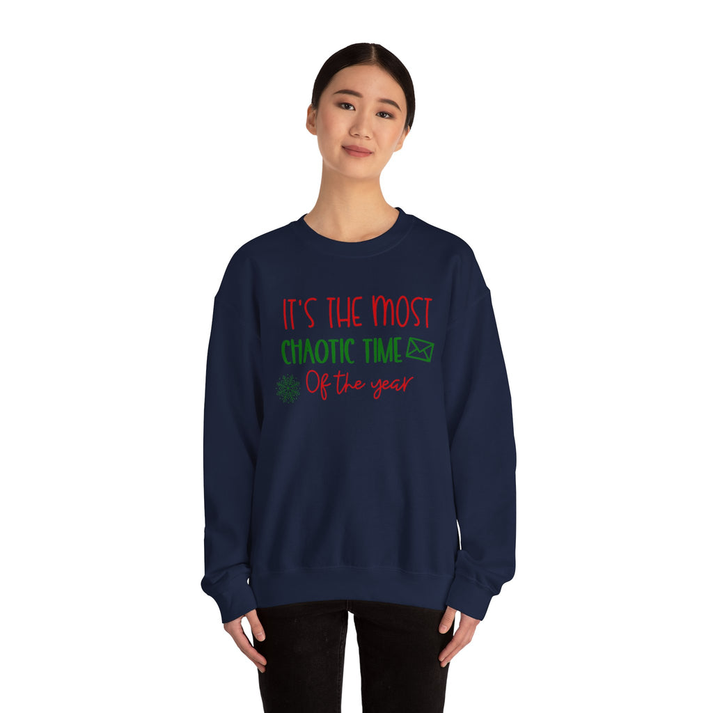 Unisex Holiday Postal Sweatshirt - 'It's the Most Chaotic Time of the Year', Holiday Gift, Christmas Sweater, Funny Sweatshirt, Casual Wear, [...]