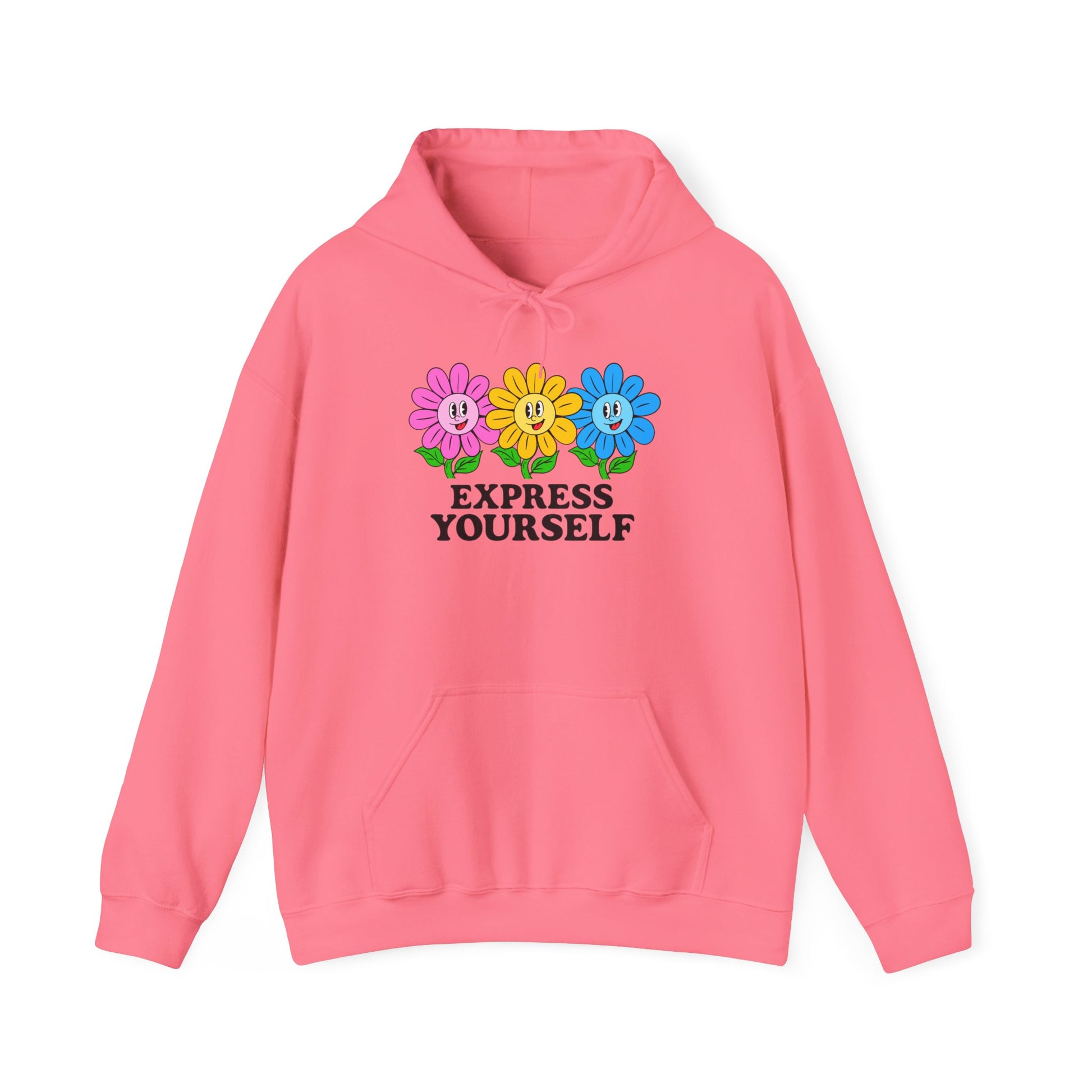 Colorful Flower Express Yourself Hooded Sweatshirt, Unisex Pullover, Postal Worker,  Cozy Sweatshirt, Gift for Friends, Everyday Wear, Flower Power Apparel