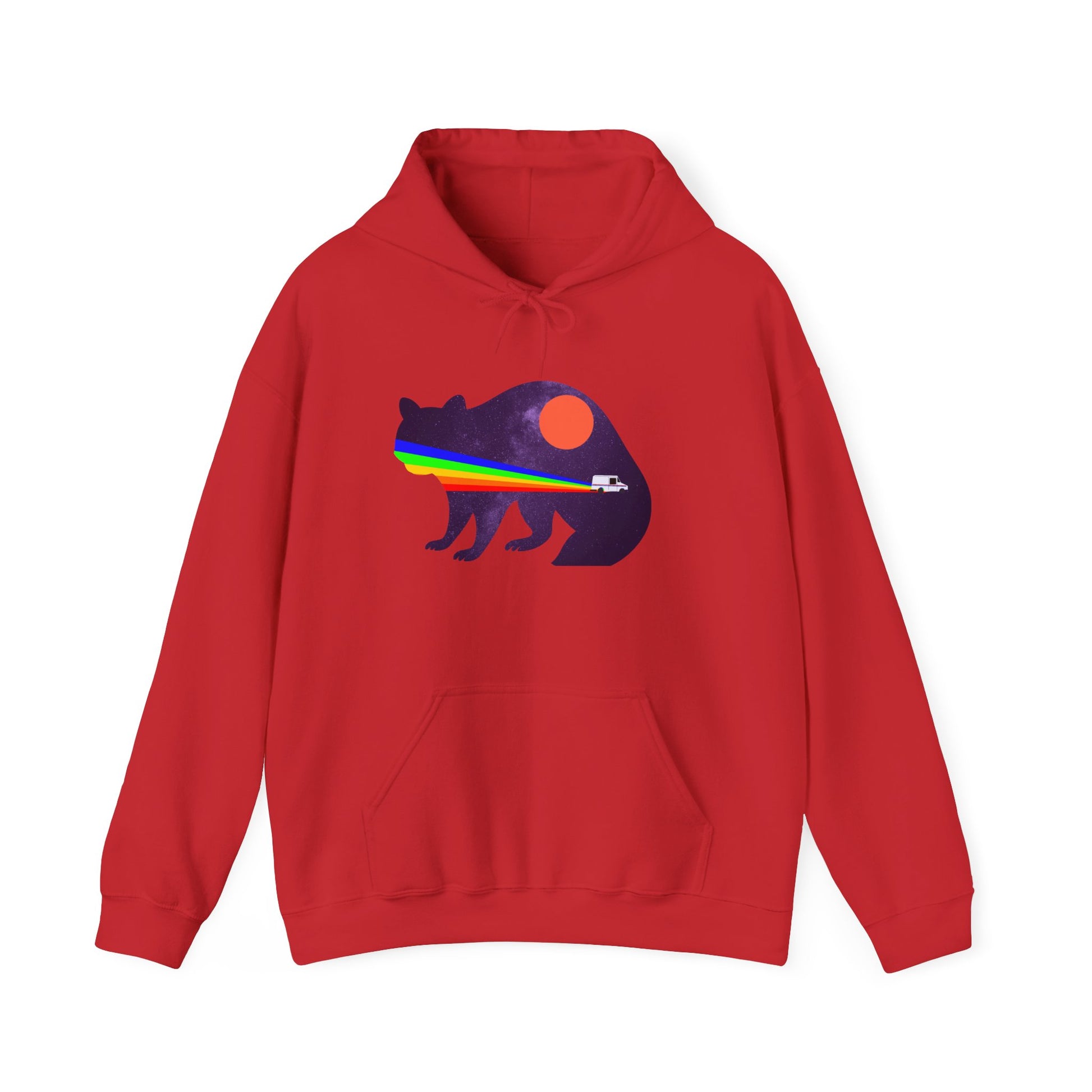 Cosmic Raccoon Hoodie, Unisex Heavy Blend Sweatshirt, Galaxy Animal, Mail Truck, Perfect for Nature Lovers, Cozy Gift for Birthdays, Festivals