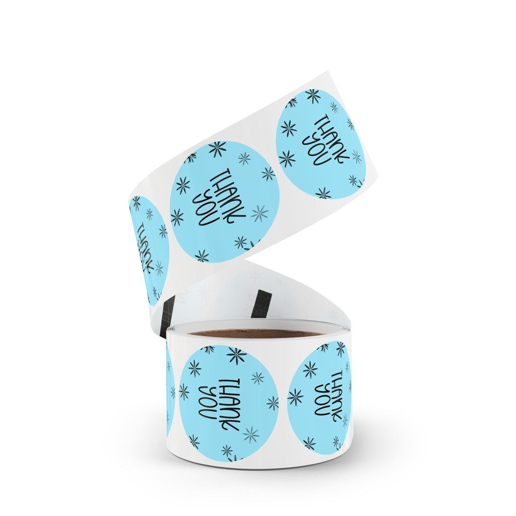 Thank You Round Sticker Rolls — Blue Floral Thank You Packaging Labels (Pack/Retail)
