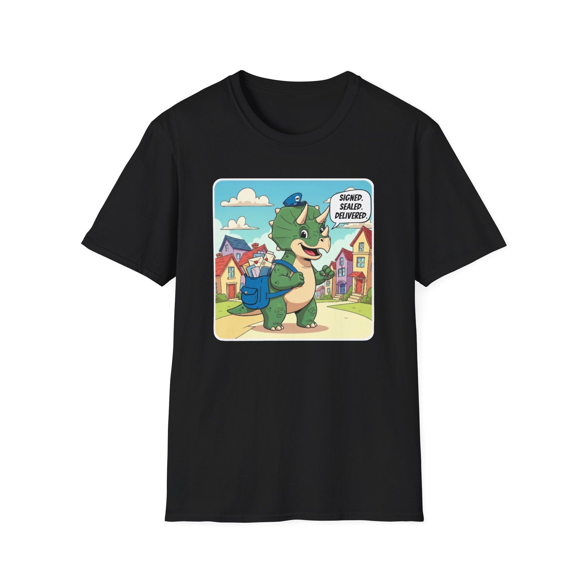 Whimsical Dinosaur Adventure T-Shirt for Kids, Fun Graphic Tee, Unisex Softstyle Shirt, Birthday Gift, Playful Design, Casual Wear