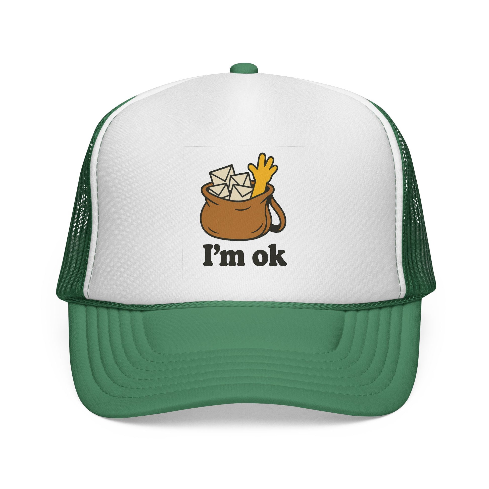 Fun Cartoon Trucker Cap, I'm OK Hat, Quirky Gift for Friends, Adjustable Mesh Hat, Casual Summer Accessory