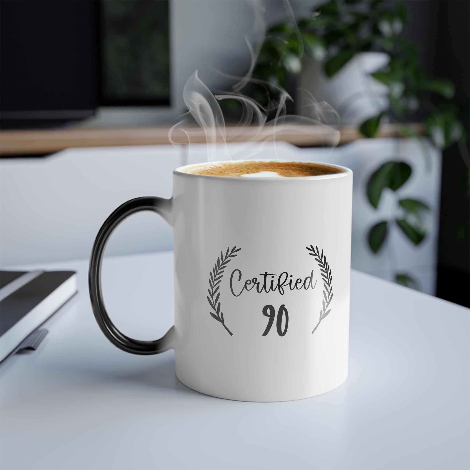 Certified 90 Birthday Celebration Color Changing Coffee Mug - Perfect Gift for Tea Lovers, Unique Office Decor, Birthday Presents, Fun Home Kitchen Accessory