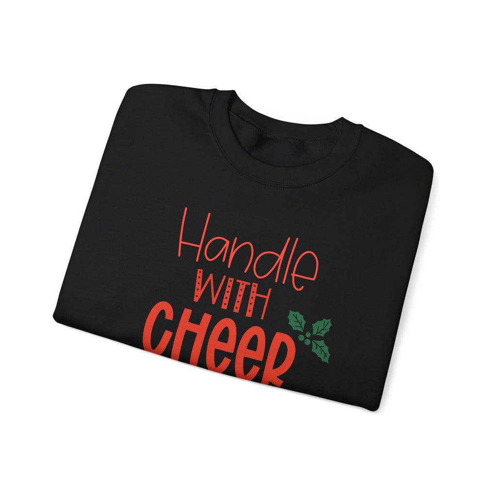 Handle With Cheer Design Christmas Crewneck Sweatshirt, Holiday Sweatshirts, Cute Holiday Postal Sweatshirts