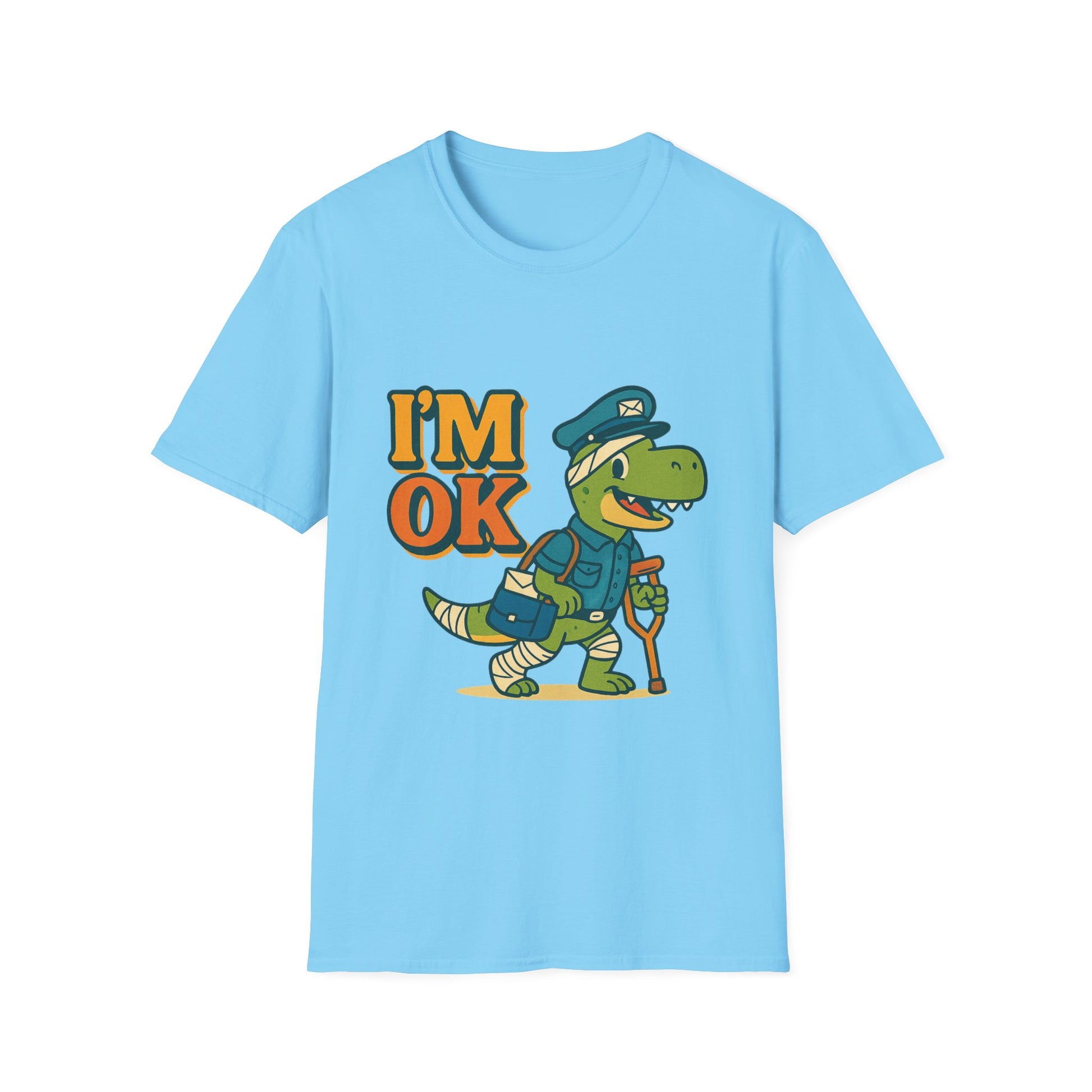 Adorable Dinosaur Mail Carrier T-Shirt, Unisex Softstyle Tee, Cute Dino Shirt, Fun Gift for Kids, Comfortable Everyday Wear