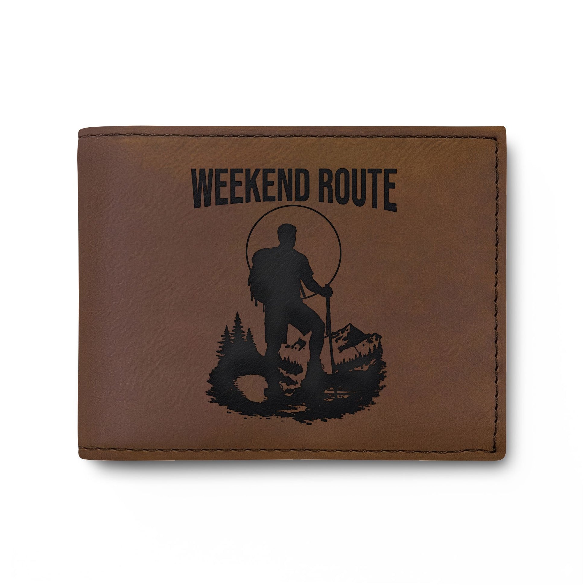 Weekend Route Bi-Fold Wallet — Hiker Silhouette Leather Card Wallet