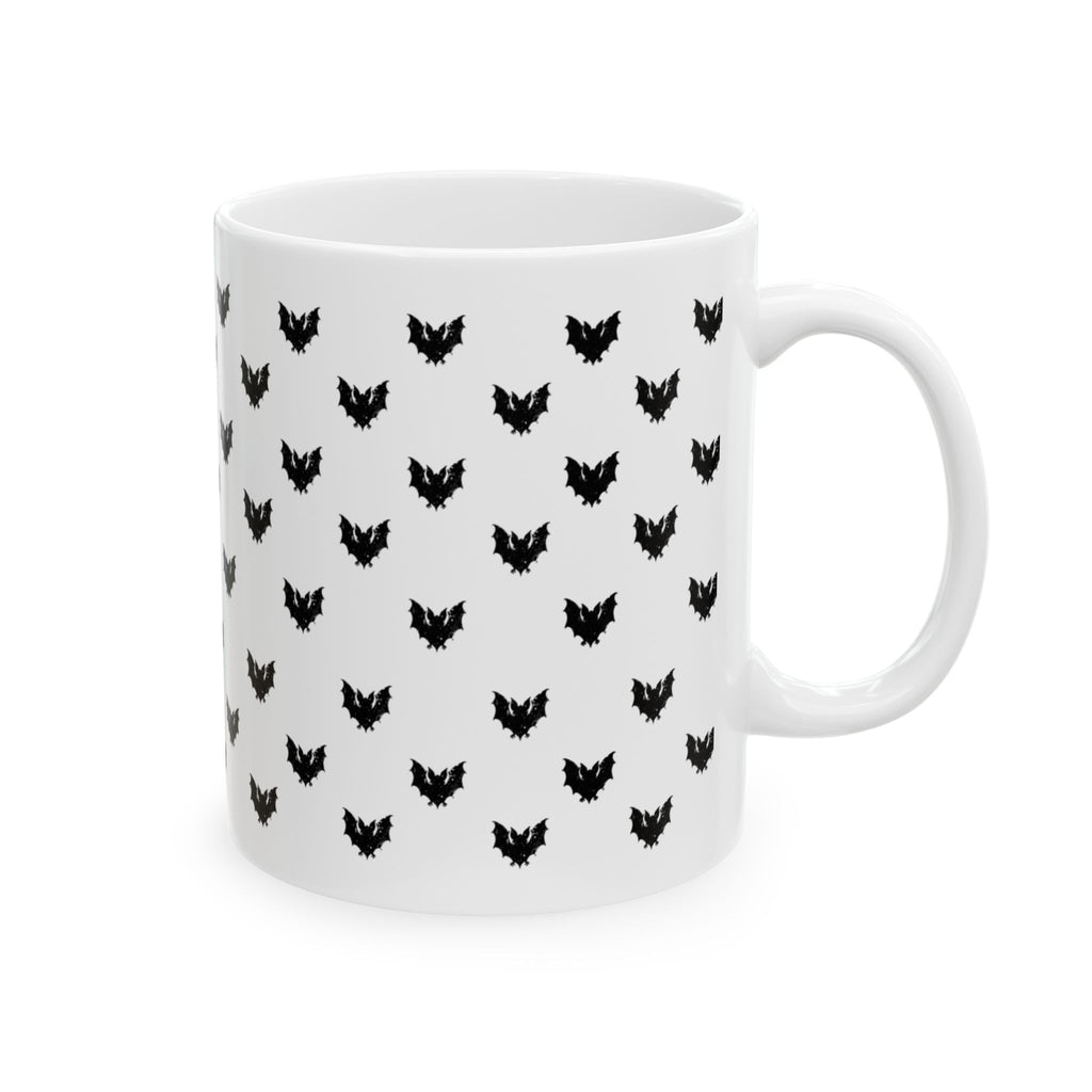 Chic Bat Print Mug - Black Cat Lover's Ceramic Coffee Cup, Gifts for Cat Owners, Cute Home Decor, Halloween Mug, Pet Lover's Gift