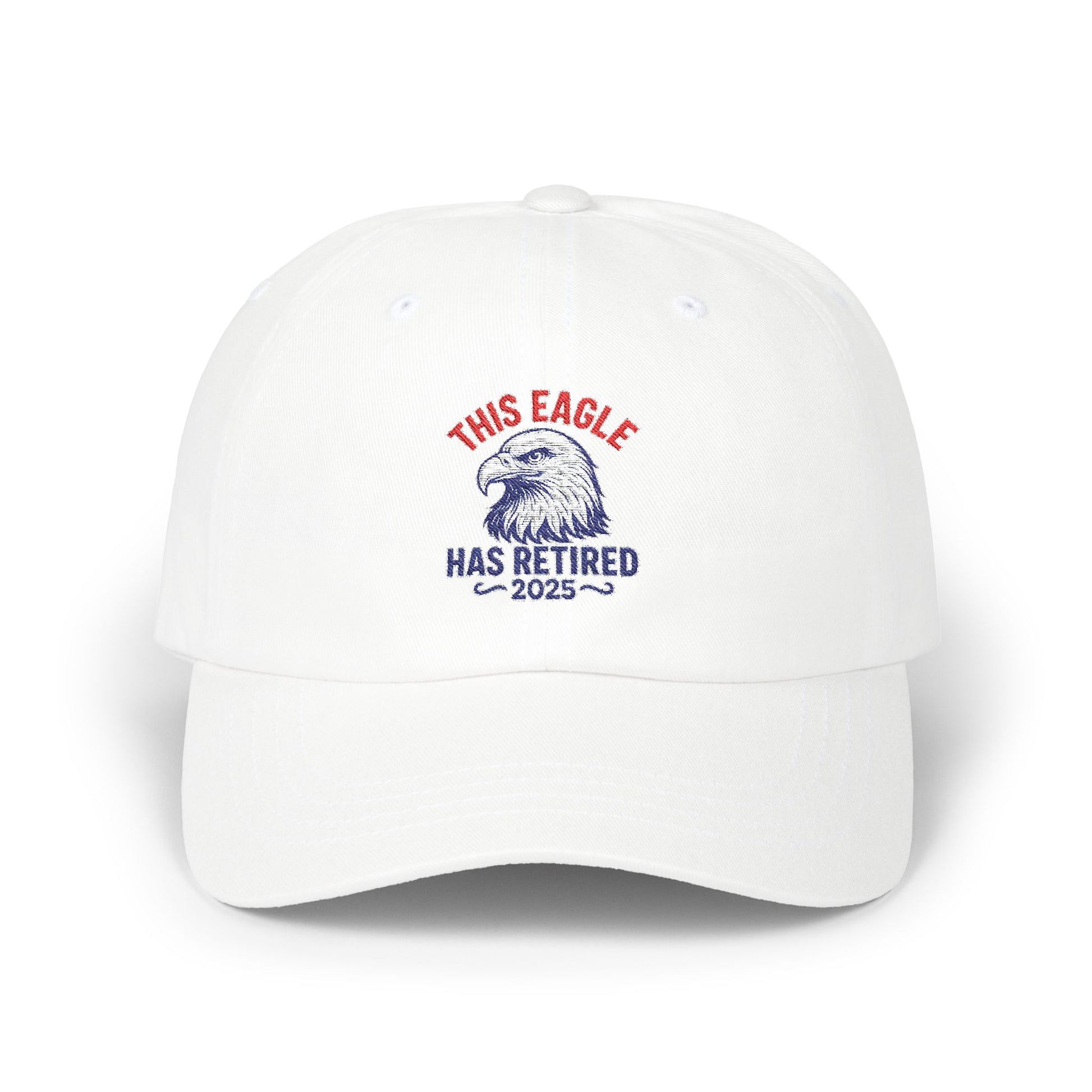 “This Eagle Has Retired” ,Retirement Eagle Dad Cap - Funny Gift for Retired Dads, White Classic Cap, Inspirational Gifts, Gifts For Postal Workers, Inspirational Gift Ideas