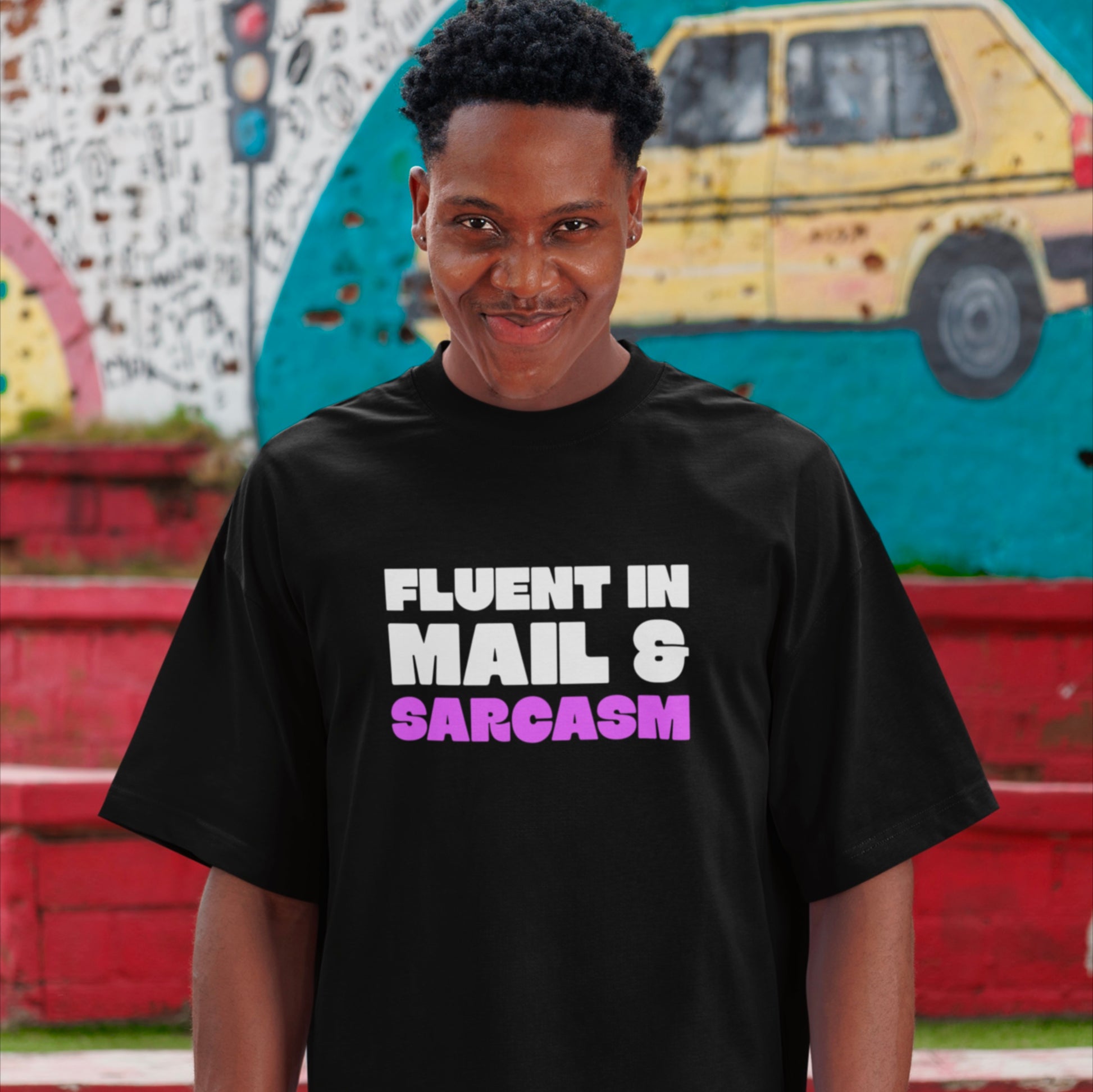 Fluent in Mail & Sarcasm" Funny Postal t-shirt
