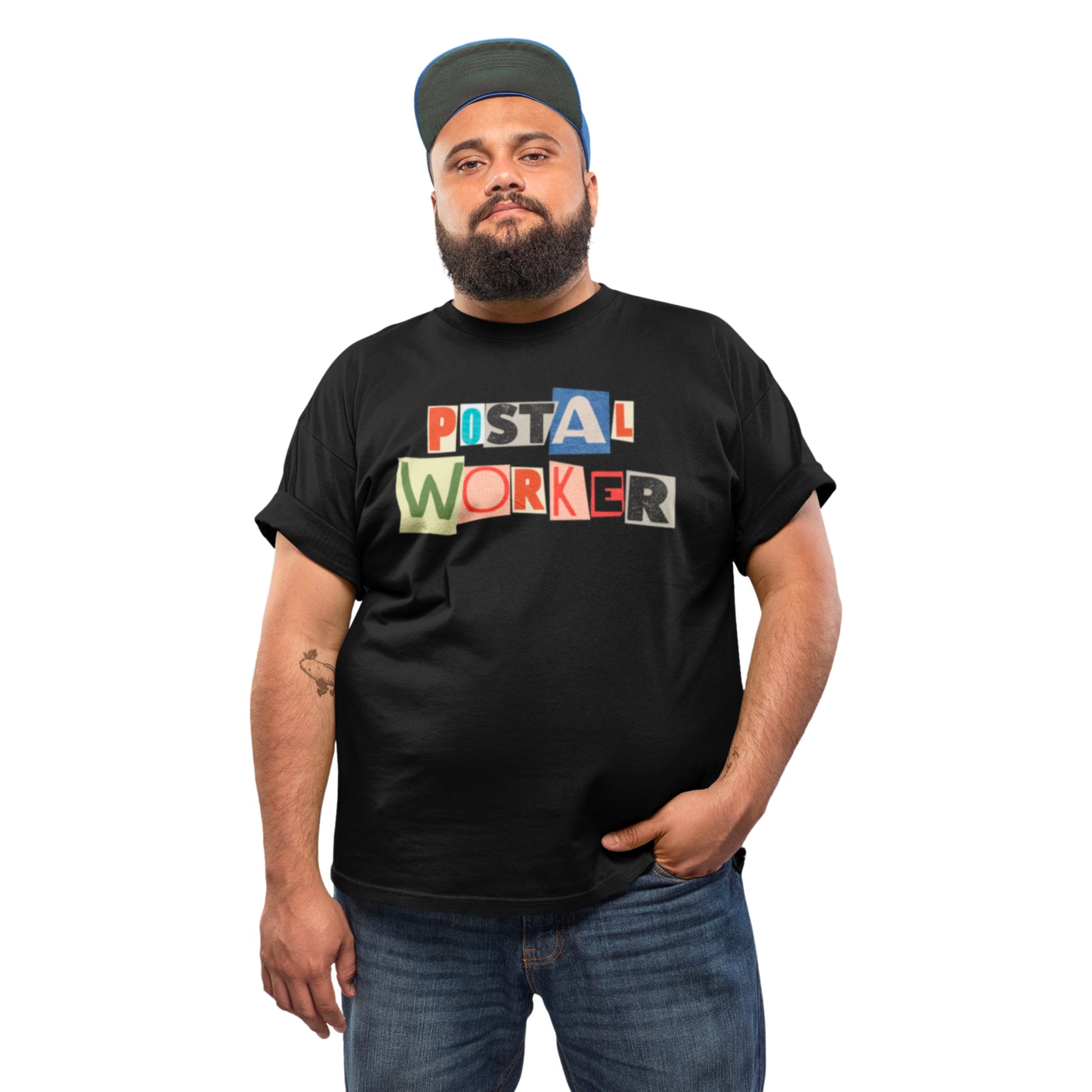 Postal Worker Graphic T-Shirt — Colorful ransom note style graphic tees for postal workers