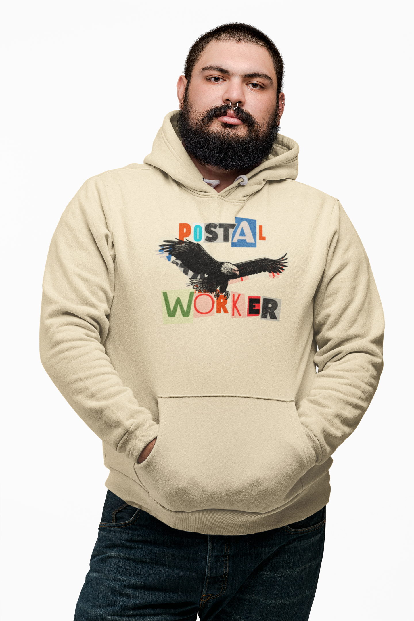 Postal Worker Ransom Letter Hoodie – Bold Eagle Graphic Sweatshirt for Proud Mail Carriers