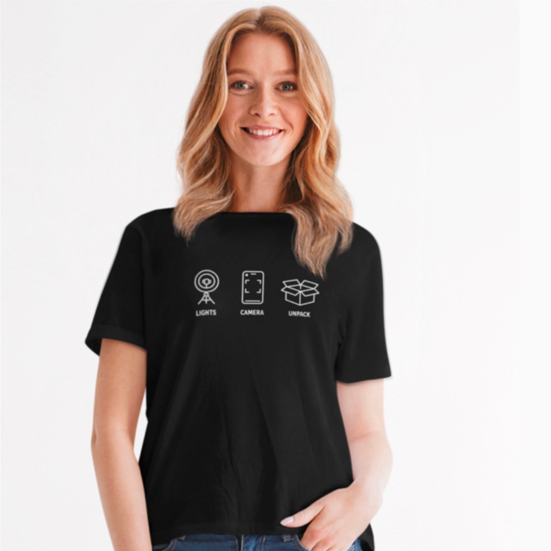 Lights camera unpack T-Shirt (Bring a little spotlight to your customer’s unboxing moment.